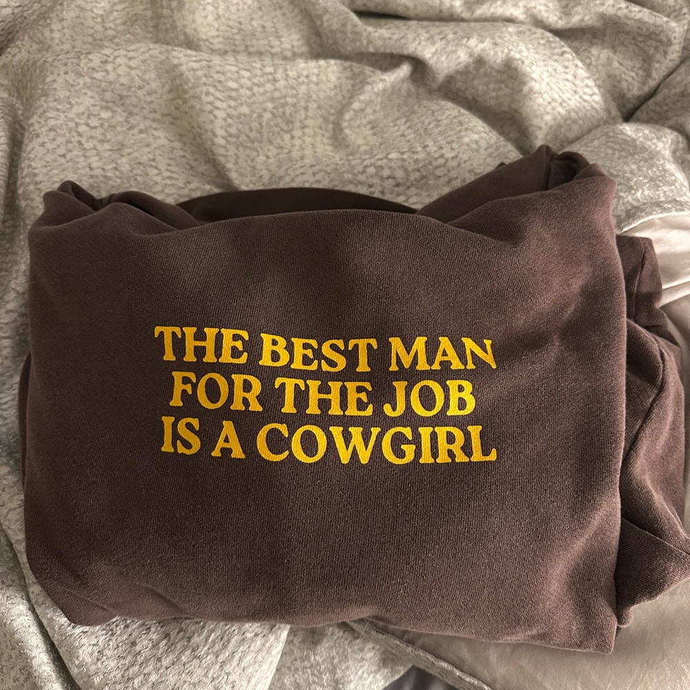 Brown Sweatshirt with Yellow Text